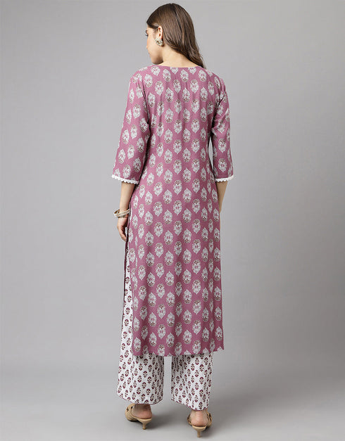 Designer Party Wear Readymade Salwar Suit Purple Cotton Pant Straight Close-up View